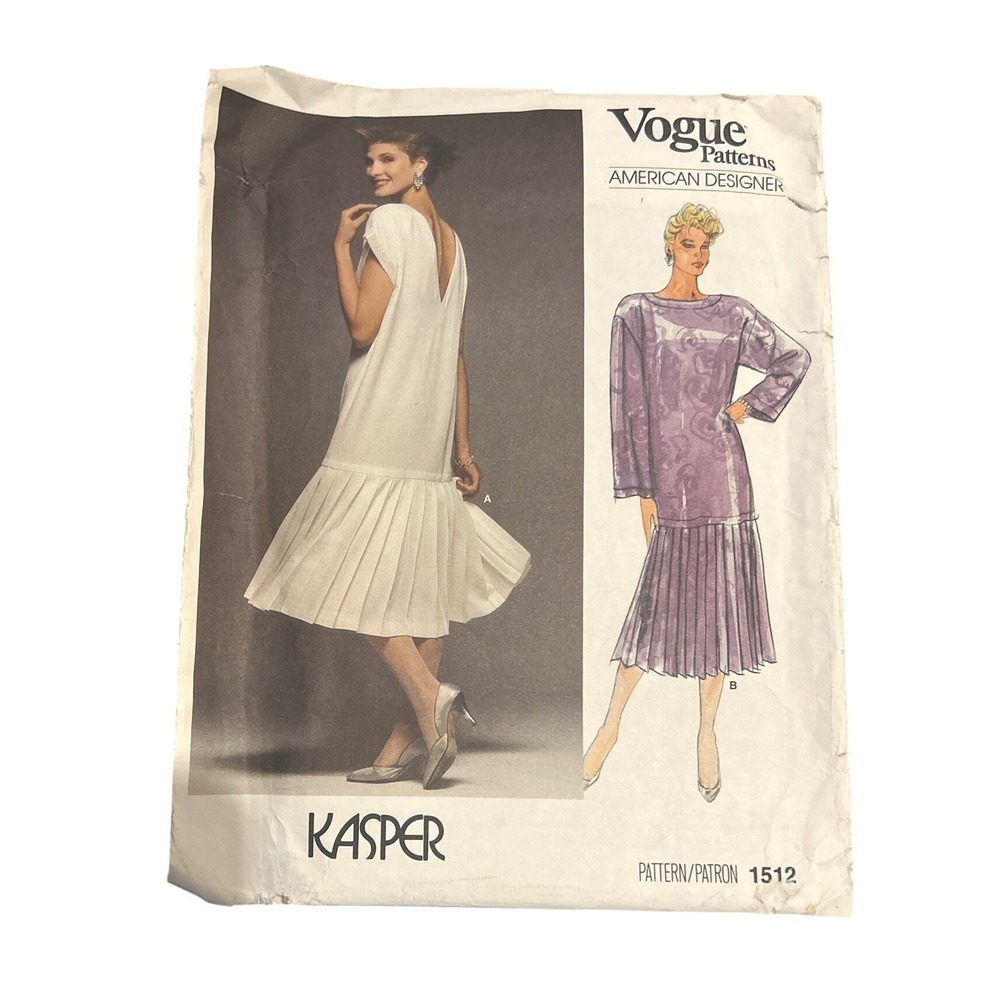 Vogue 1512 Kasper Vintage 1980s Designer Dress Sewing Pattern Uncut Flapper